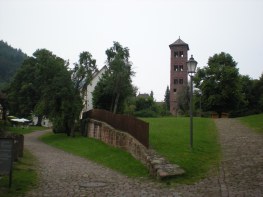 The bell tower in the background